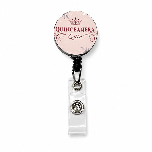 Quinceanera Queen Celebration Retractable ID Key Card Name Tag Badge Holder with Clip