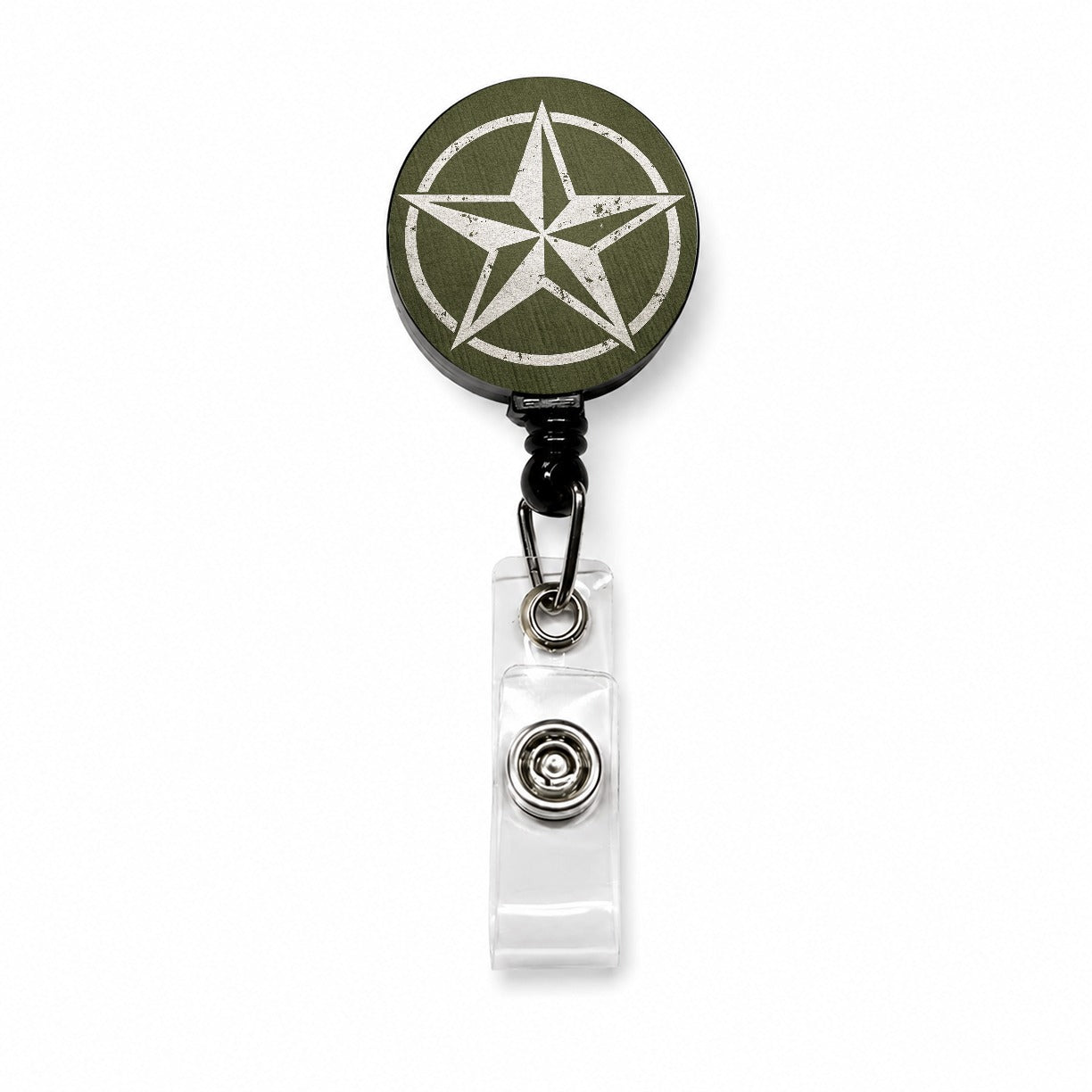 Rustic White Military Army Compass Star Retractable ID Key Card Name Tag Badge Holder with Clip