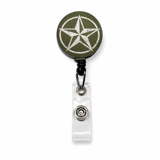 Rustic White Military Army Compass Star Retractable ID Key Card Name Tag Badge Holder with Clip