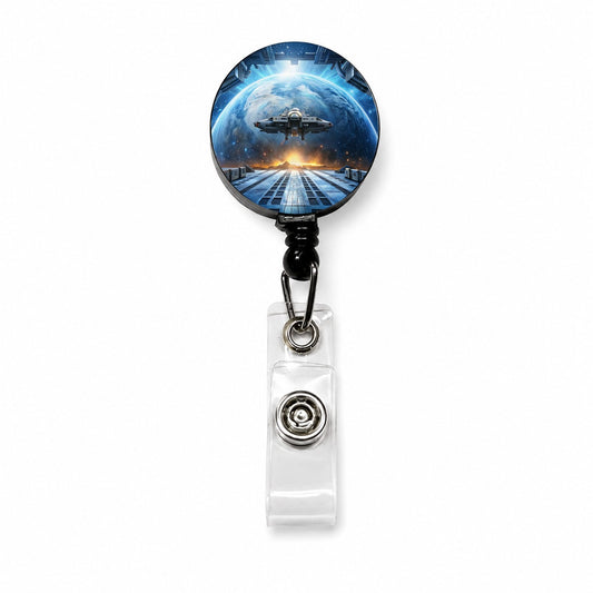 Spaceship Entering Station Spacedock Retractable ID Key Card Name Tag Badge Holder with Clip