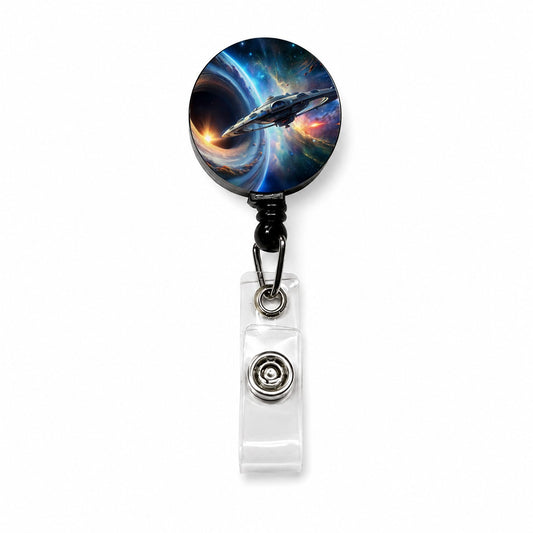 Starship Spaceship Coming Out Of Space Wormhole Retractable ID Key Card Name Tag Badge Holder with Clip