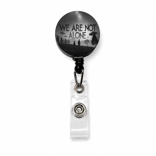 We Are Not Alone Retro Funny Alien Invasion Retractable ID Key Card Name Tag Badge Holder with Clip