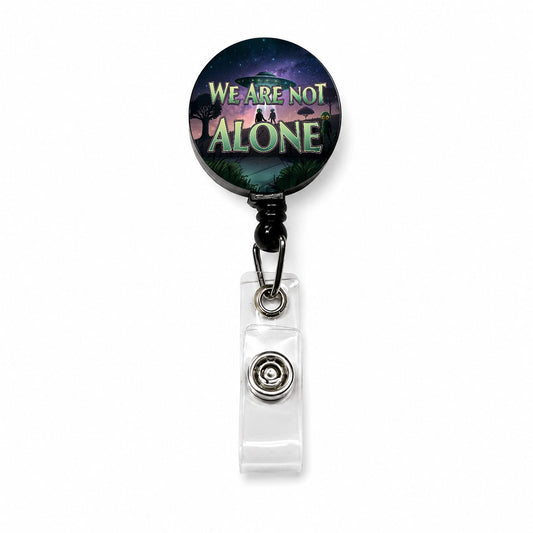We Are Not Alone UFO Aliens Retractable ID Key Card Name Tag Badge Holder with Clip