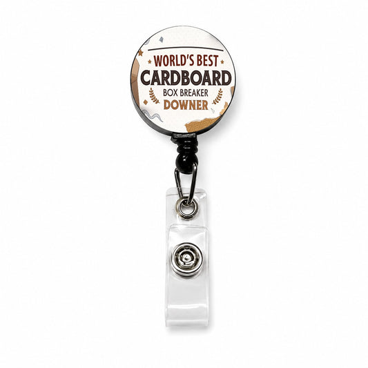 World's Best Cardboard Box Breaker Downer Funny Retractable ID Key Card Name Tag Badge Holder with Clip