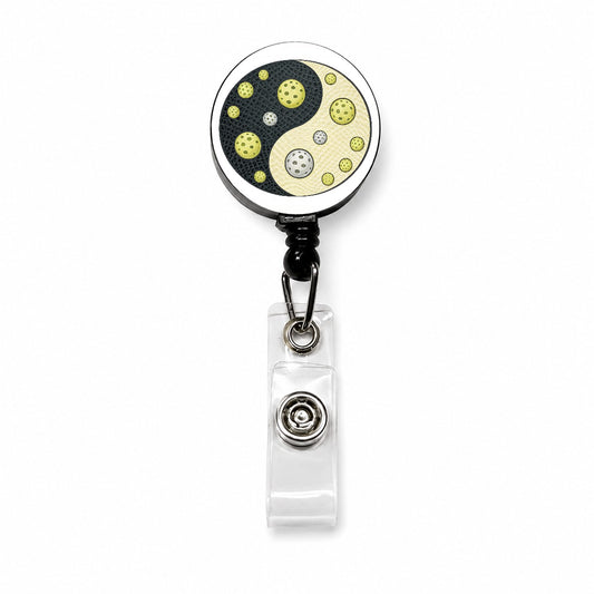 Yin Yang Funny Pickleball Pattern Retractable ID Key Card Name Tag Badge Holder with Clip