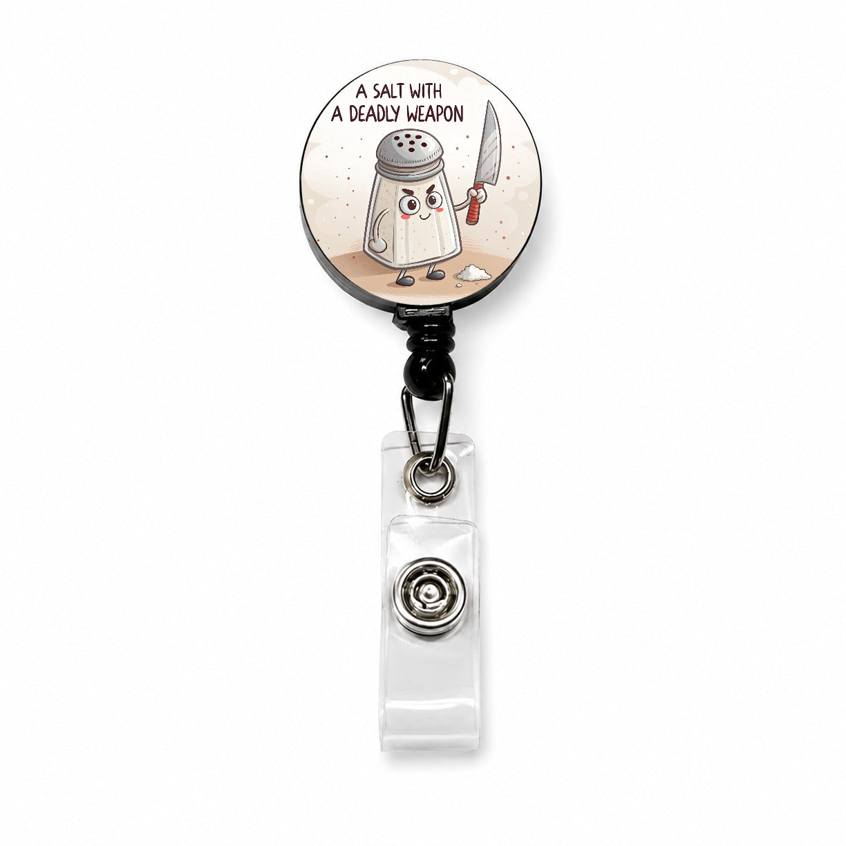 A Salt Shaker With A Deadly Weapon Funny Retractable ID Key Card Name Tag Badge Holder with Clip