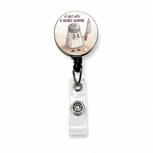 A Salt Shaker With A Deadly Weapon Funny Retractable ID Key Card Name Tag Badge Holder with Clip