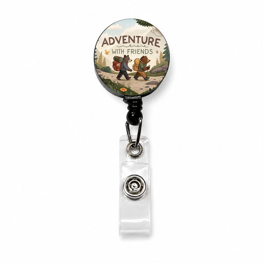 Adventure With Friends Hiking Bears Retractable ID Key Card Name Tag Badge Holder with Clip