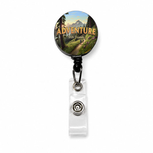 Adventure With Friends Hiking Camping Retractable ID Key Card Name Tag Badge Holder with Clip