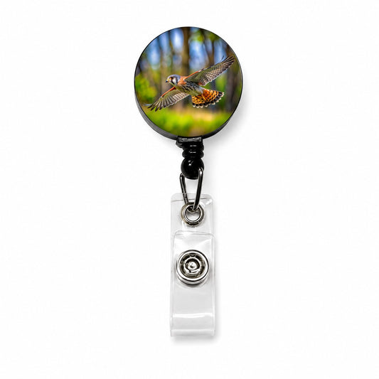 American Kestrel Raptor in Flight Retractable ID Key Card Name Tag Badge Holder with Clip