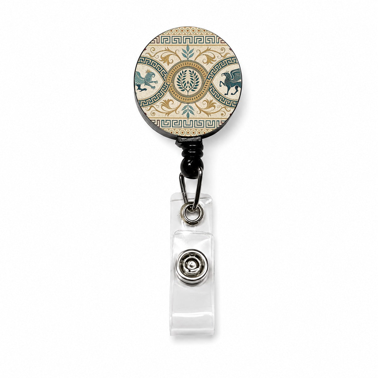 Ancient Greek Pattern Griffins Retractable ID Key Card Name Tag Badge Holder with Clip