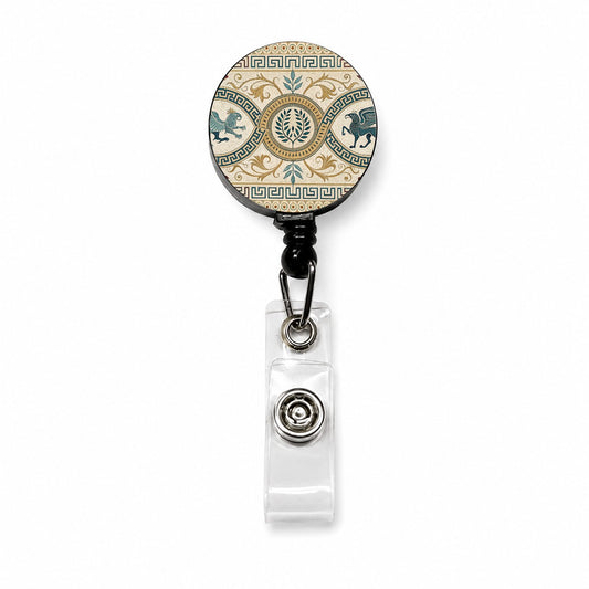 Ancient Greek Pattern Griffins Retractable ID Key Card Name Tag Badge Holder with Clip