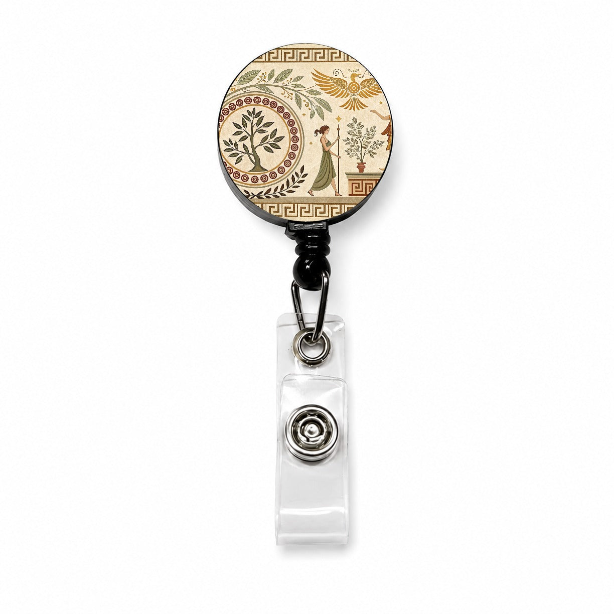 Ancient Greek Tree Pattern Retractable ID Key Card Name Tag Badge Holder with Clip