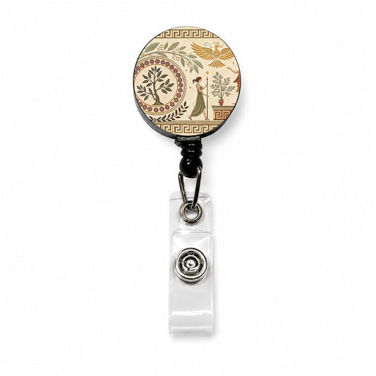 Ancient Greek Tree Pattern Retractable ID Key Card Name Tag Badge Holder with Clip