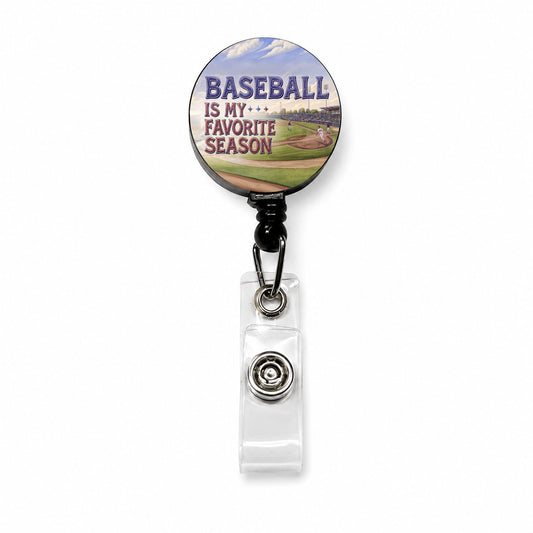 Baseball Is My Favorite Season Funny Illustration Retractable ID Key Card Name Tag Badge Holder with Clip