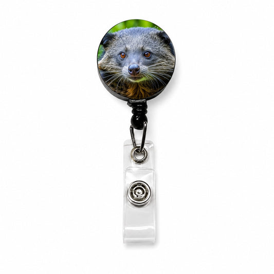 Binturong Bearcat Face Retractable ID Key Card Name Tag Badge Holder with Clip
