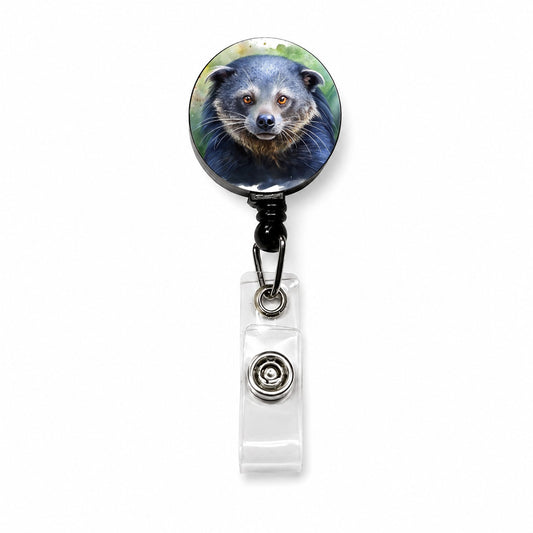 Binturong Bearcat Watercolor Style Retractable ID Key Card Name Tag Badge Holder with Clip