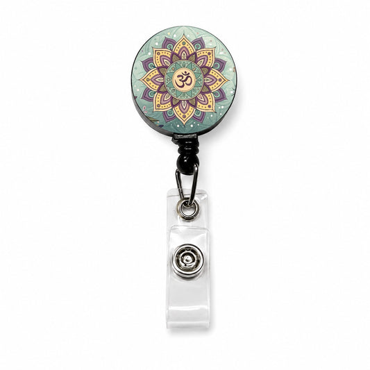 Bohemian Hippie Yoga Mandala Aum Om Retractable ID Key Card Name Tag Badge Holder with Clip