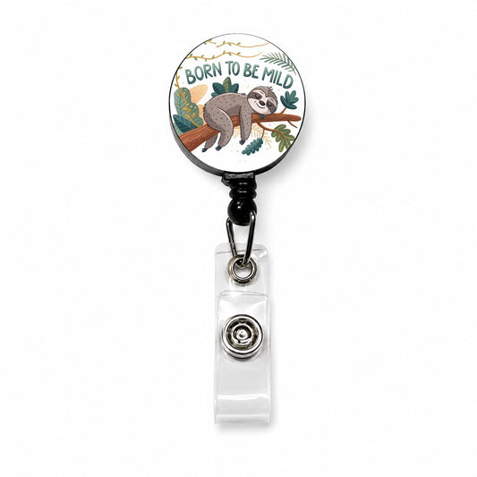 Born To Be Mild Sleeping Sloth Retractable ID Key Card Name Tag Badge Holder with Clip