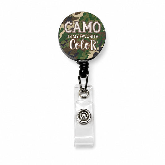 Camo Camouflage is My Favorite Color Green Brown Retractable ID Key Card Name Tag Badge Holder with Clip