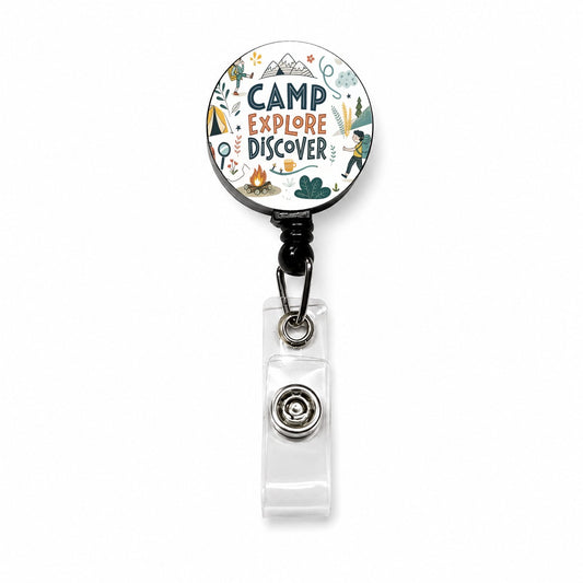 Camp Explore Discover Camping Hiking Retractable ID Key Card Name Tag Badge Holder with Clip