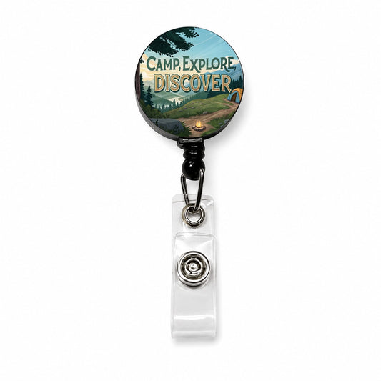 Camp Explore Discover Hiking Camping Retractable ID Key Card Name Tag Badge Holder with Clip