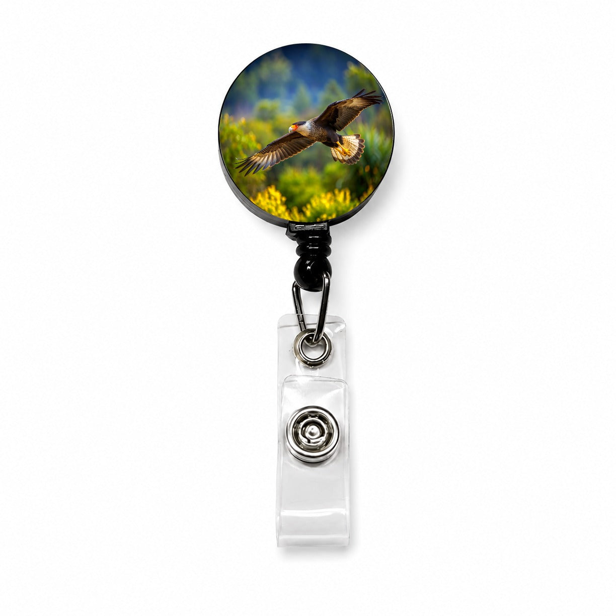 Caracara Raptor in Flight Retractable ID Key Card Name Tag Badge Holder with Clip