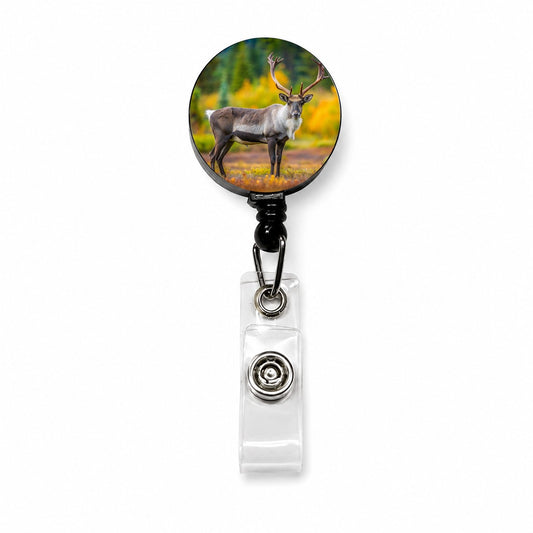Caribou Deer Reindeer Photo Retractable ID Key Card Name Tag Badge Holder with Clip