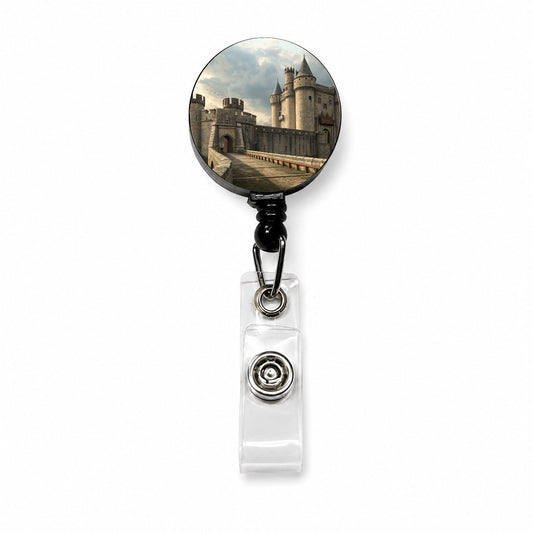 Castle Medieval Fantasy Retractable ID Key Card Name Tag Badge Holder with Clip