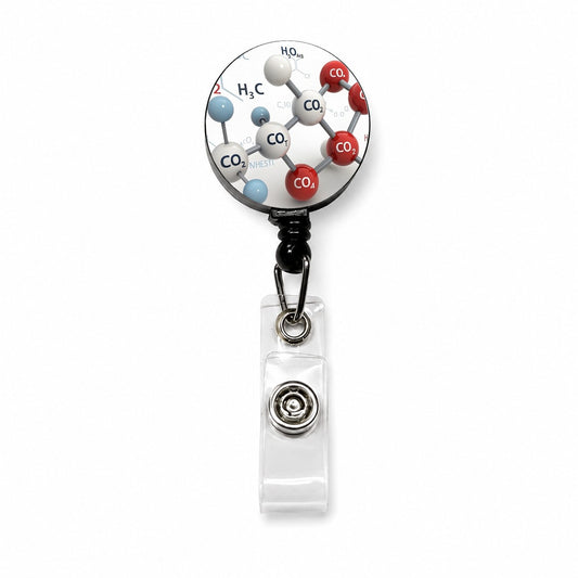Chemistry Lab Molecules Fun Illustration Retractable ID Key Card Name Tag Badge Holder with Clip