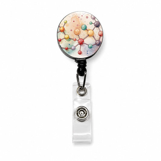 Chemistry Molecules Watercolor Retractable ID Key Card Name Tag Badge Holder with Clip