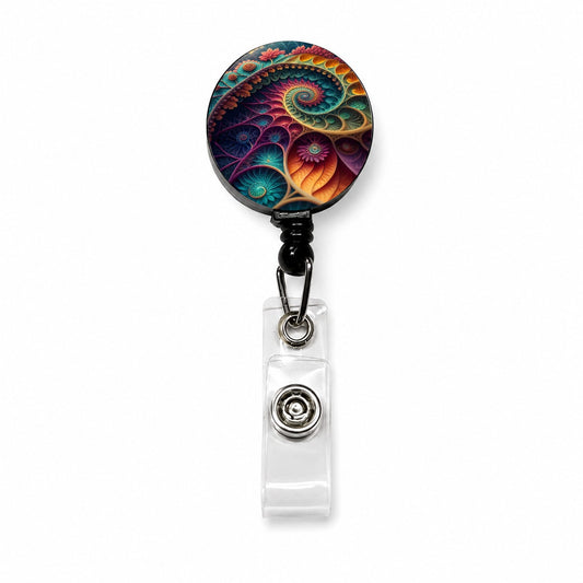 Colorful Fractal Art Swirl Pattern Retractable ID Key Card Name Tag Badge Holder with Clip