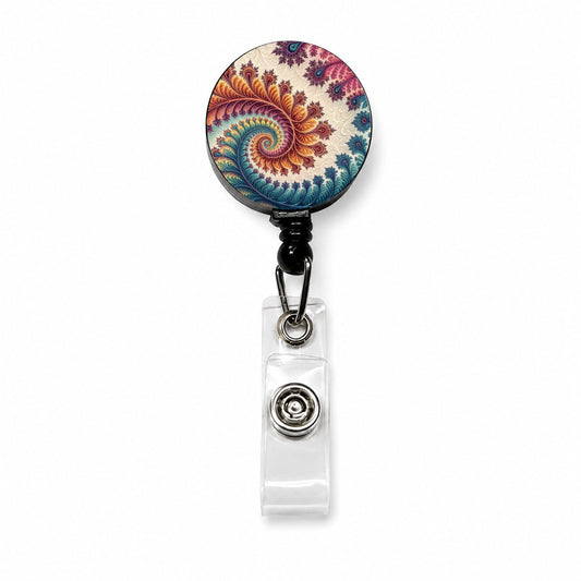 Crazy Swirl Fractal Art Pattern Retractable ID Key Card Name Tag Badge Holder with Clip