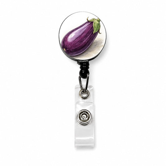 Eggplant Illustration Retractable ID Key Card Name Tag Badge Holder with Clip