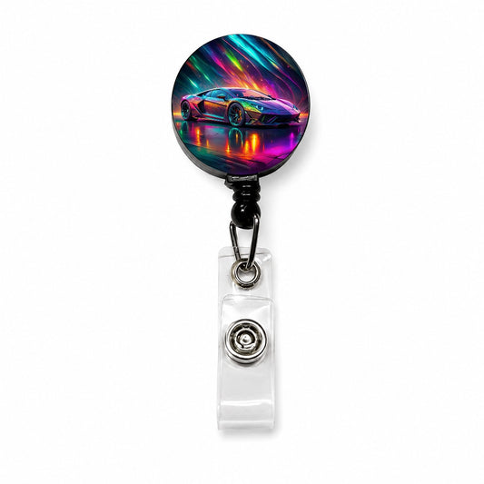 Exotic Super Car Graffiti Style Retractable ID Key Card Name Tag Badge Holder with Clip