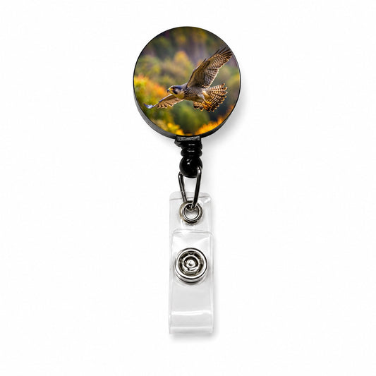 Falcon Raptor in Flight Retractable ID Key Card Name Tag Badge Holder with Clip