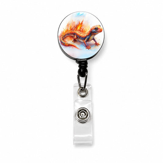 Flaming Fantasy Salamander Watercolor Retractable ID Key Card Name Tag Badge Holder with Clip