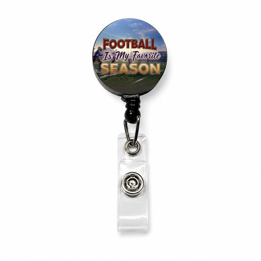 Football Is My Favorite Season Funny Retractable ID Key Card Name Tag Badge Holder with Clip