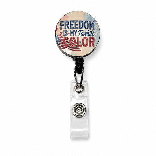 Freedom Is My Favorite Color American Flag Patriotic Retractable ID Key Card Name Tag Badge Holder with Clip
