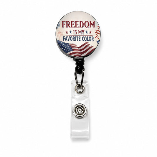 Freedom Is My Favorite Color Patriotic Retractable ID Key Card Name Tag Badge Holder with Clip