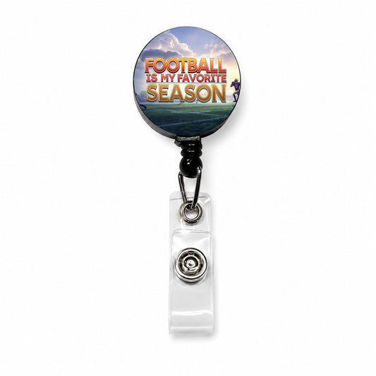 Funny Football Is My Favorite Season Retractable ID Key Card Name Tag Badge Holder with Clip