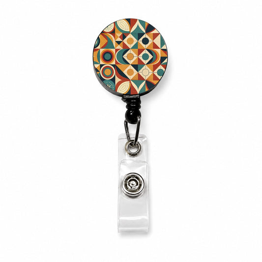 Geometric Retro Design Pattern Retractable ID Key Card Name Tag Badge Holder with Clip