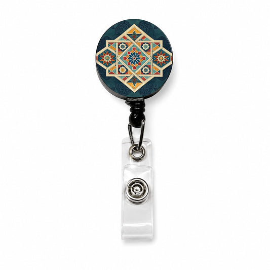 Geometric Retro Vintage Pattern Retractable ID Key Card Name Tag Badge Holder with Clip
