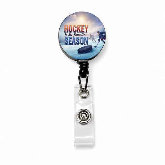 Hockey is My Favorite Season Ice Skate Retractable ID Key Card Name Tag Badge Holder with Clip