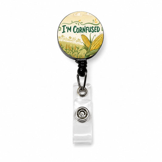 I'm Cornfused Funny Confused Retractable ID Key Card Name Tag Badge Holder with Clip