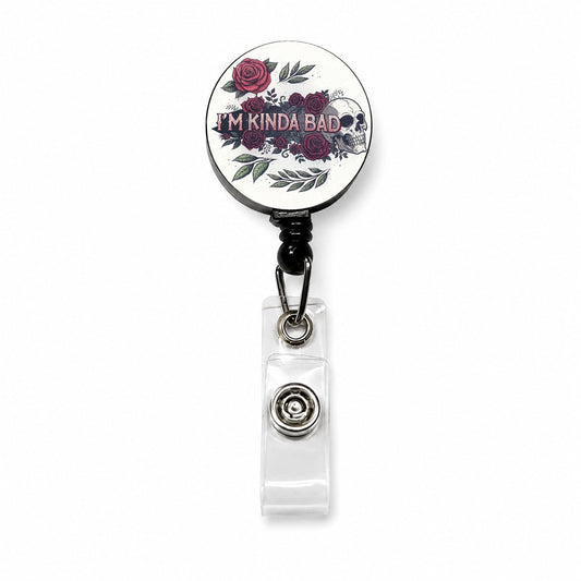 I'm Kinda Bad Funny Skull Roses Retractable ID Key Card Name Tag Badge Holder with Clip
