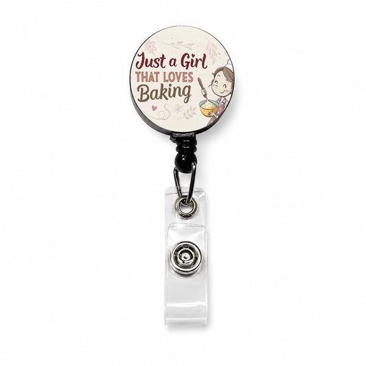 Just A Girl That Loves Baking Funny Retractable ID Key Card Name Tag Badge Holder with Clip