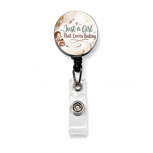 Just A Girl That Loves Baking Retractable ID Key Card Name Tag Badge Holder with Clip