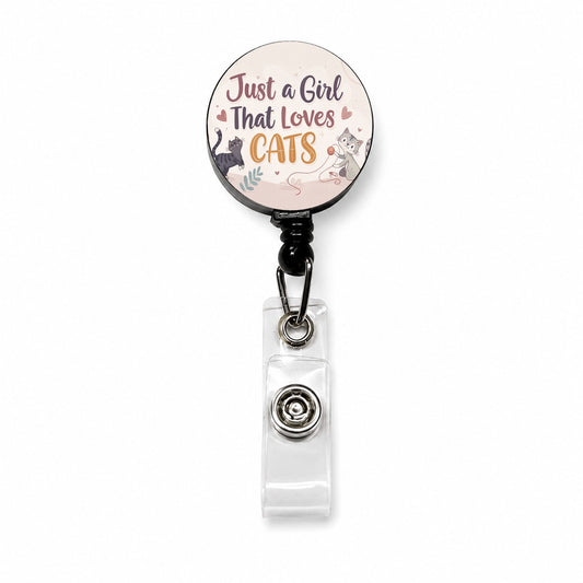 Just A Girl That Loves Cats Cute Retractable ID Key Card Name Tag Badge Holder with Clip