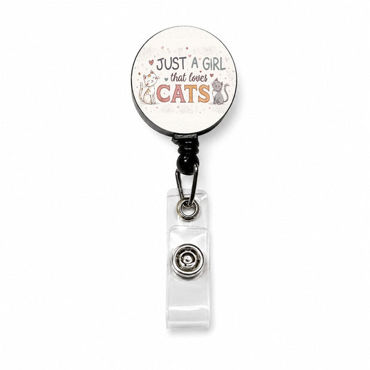 Just A Girl That Loves Cats Funny Retractable ID Key Card Name Tag Badge Holder with Clip